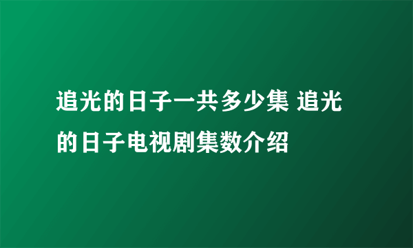 追光的日子一共多少集 追光的日子电视剧集数介绍