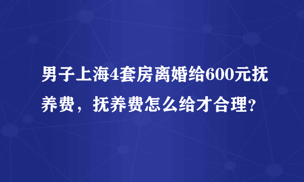 男子上海4套房离婚给600元抚养费，抚养费怎么给才合理？