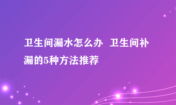 卫生间漏水怎么办  卫生间补漏的5种方法推荐