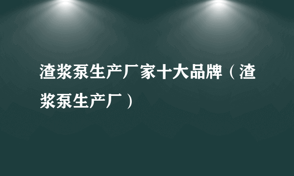 渣浆泵生产厂家十大品牌（渣浆泵生产厂）