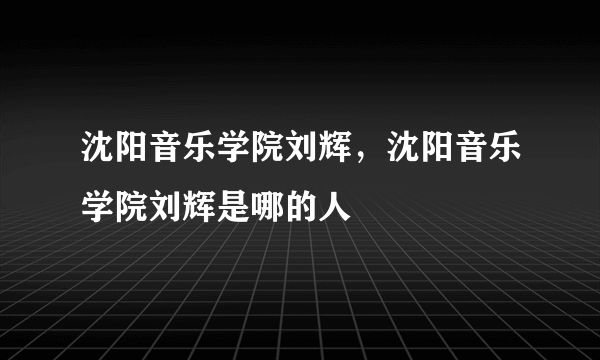 沈阳音乐学院刘辉，沈阳音乐学院刘辉是哪的人