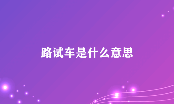 路试车是什么意思