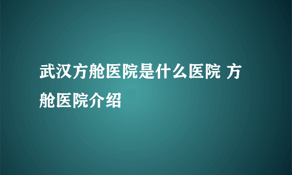 武汉方舱医院是什么医院 方舱医院介绍