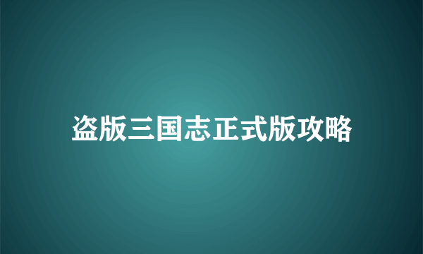 盗版三国志正式版攻略