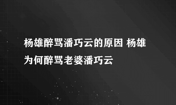 杨雄醉骂潘巧云的原因 杨雄为何醉骂老婆潘巧云