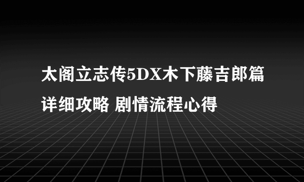 太阁立志传5DX木下藤吉郎篇详细攻略 剧情流程心得