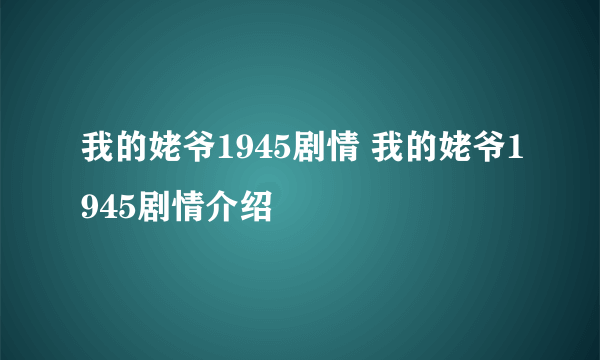 我的姥爷1945剧情 我的姥爷1945剧情介绍