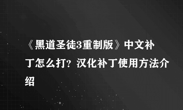 《黑道圣徒3重制版》中文补丁怎么打？汉化补丁使用方法介绍