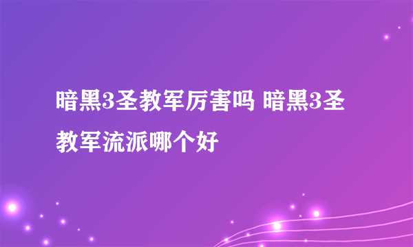 暗黑3圣教军厉害吗 暗黑3圣教军流派哪个好