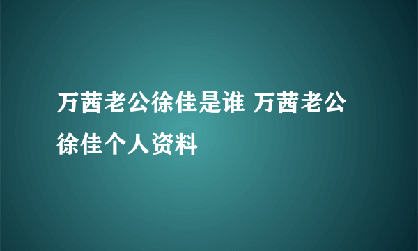 万茜老公徐佳是谁 万茜老公徐佳个人资料