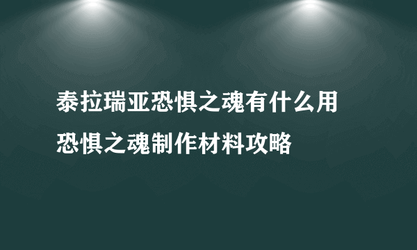 泰拉瑞亚恐惧之魂有什么用 恐惧之魂制作材料攻略