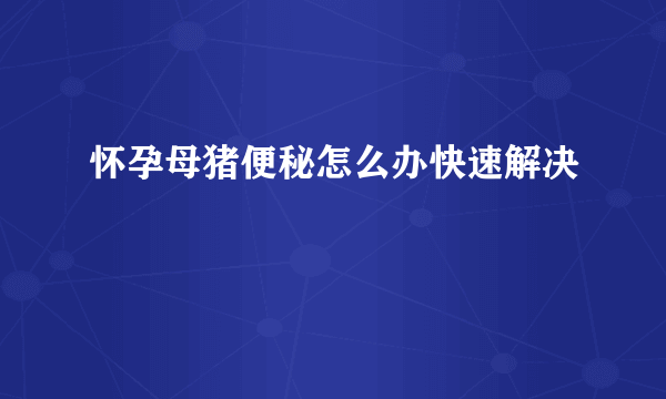 怀孕母猪便秘怎么办快速解决