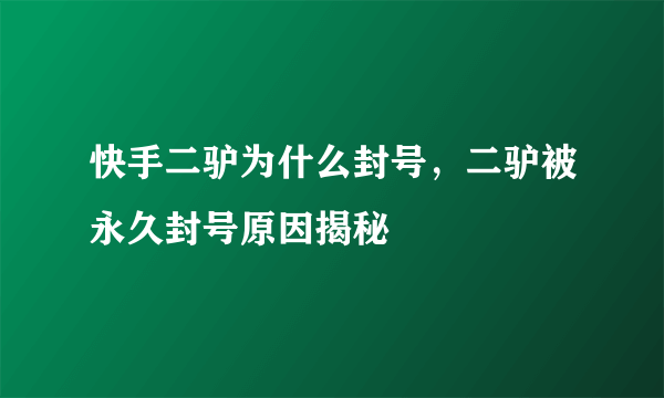 快手二驴为什么封号，二驴被永久封号原因揭秘