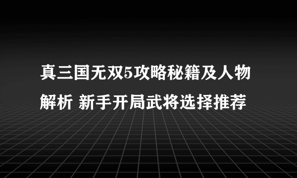 真三国无双5攻略秘籍及人物解析 新手开局武将选择推荐