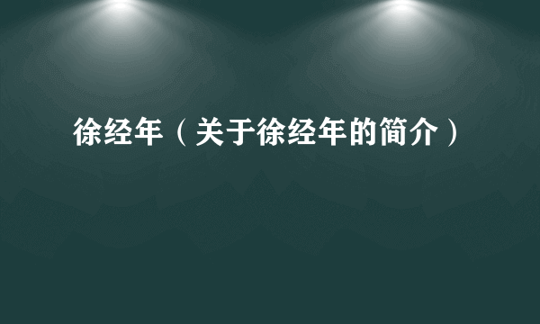 徐经年（关于徐经年的简介）