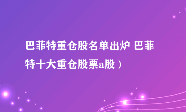 巴菲特重仓股名单出炉 巴菲特十大重仓股票a股）