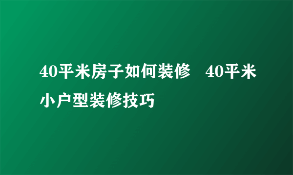 40平米房子如何装修   40平米小户型装修技巧