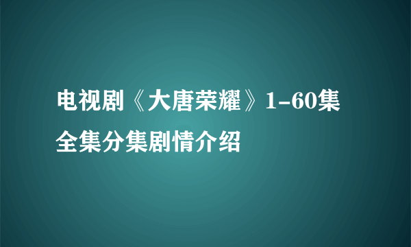 电视剧《大唐荣耀》1-60集全集分集剧情介绍