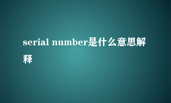 serial number是什么意思解释