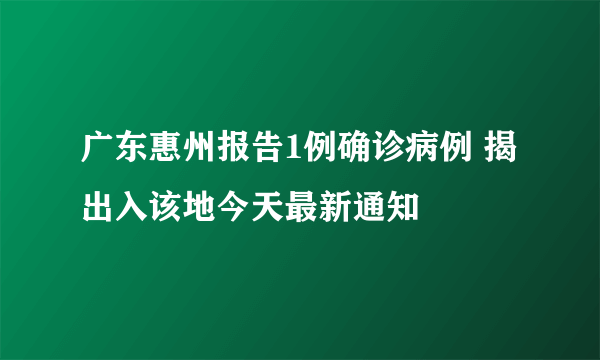 广东惠州报告1例确诊病例 揭出入该地今天最新通知