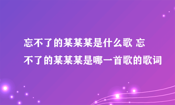 忘不了的某某某是什么歌 忘不了的某某某是哪一首歌的歌词