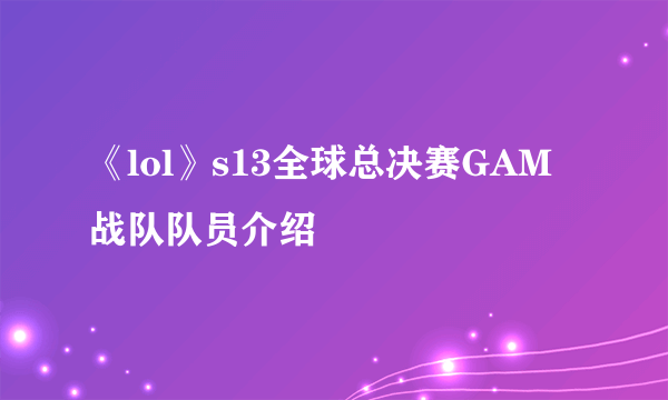 《lol》s13全球总决赛GAM战队队员介绍