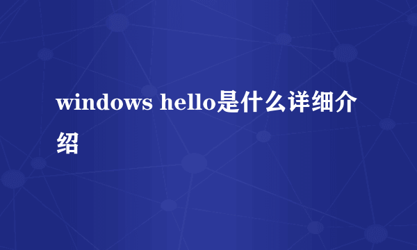 windows hello是什么详细介绍