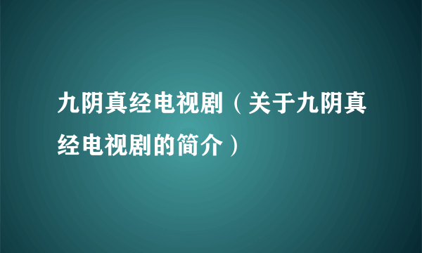 九阴真经电视剧（关于九阴真经电视剧的简介）