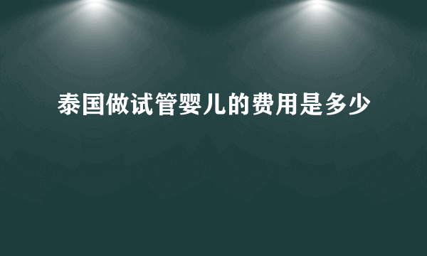 泰国做试管婴儿的费用是多少