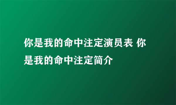 你是我的命中注定演员表 你是我的命中注定简介