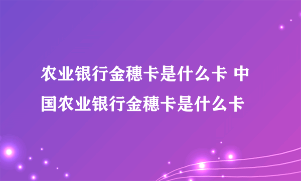 农业银行金穗卡是什么卡 中国农业银行金穗卡是什么卡