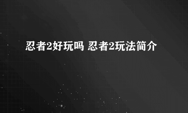 忍者2好玩吗 忍者2玩法简介