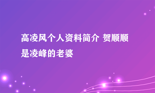 高凌风个人资料简介 贺顺顺是凌峰的老婆