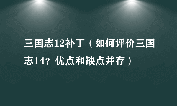 三国志12补丁（如何评价三国志14？优点和缺点并存）