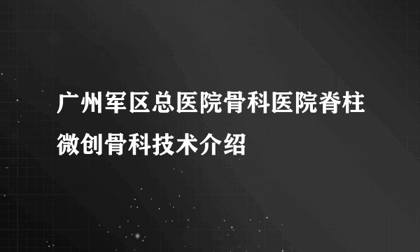 广州军区总医院骨科医院脊柱微创骨科技术介绍