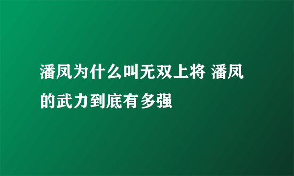 潘凤为什么叫无双上将 潘凤的武力到底有多强