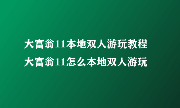 大富翁11本地双人游玩教程 大富翁11怎么本地双人游玩