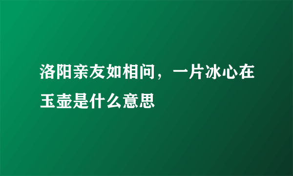 洛阳亲友如相问，一片冰心在玉壶是什么意思