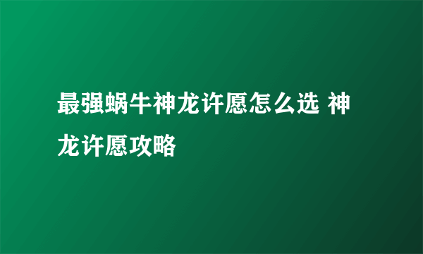 最强蜗牛神龙许愿怎么选 神龙许愿攻略