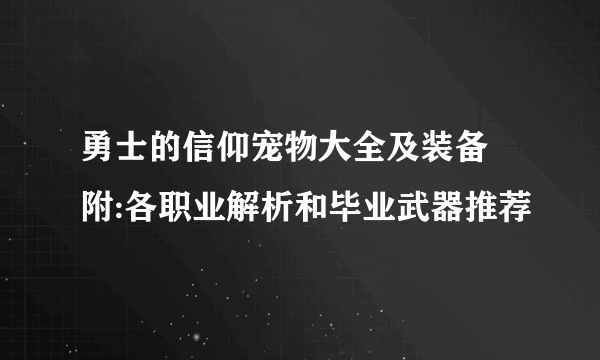 勇士的信仰宠物大全及装备 附:各职业解析和毕业武器推荐