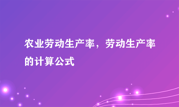 农业劳动生产率，劳动生产率的计算公式