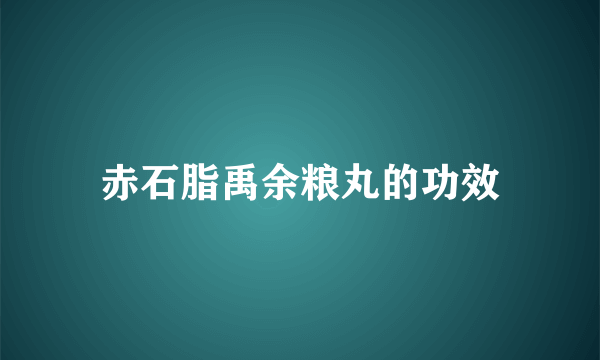 赤石脂禹余粮丸的功效