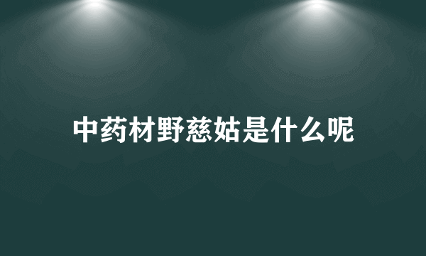 中药材野慈姑是什么呢