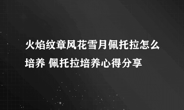 火焰纹章风花雪月佩托拉怎么培养 佩托拉培养心得分享