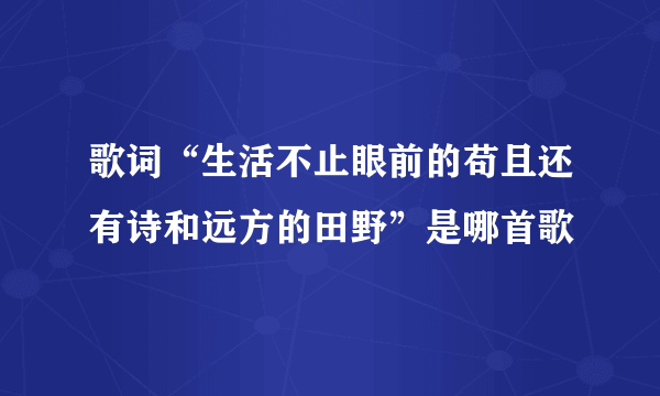 歌词“生活不止眼前的苟且还有诗和远方的田野”是哪首歌