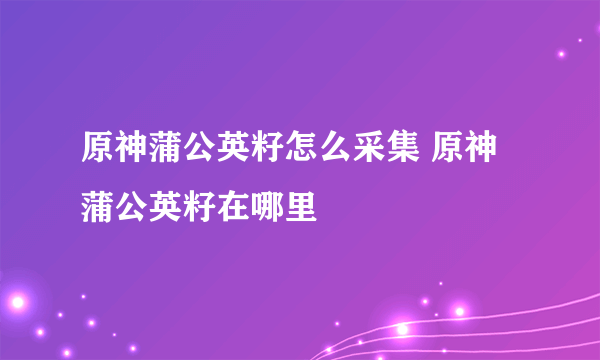 原神蒲公英籽怎么采集 原神蒲公英籽在哪里