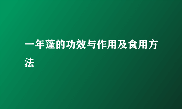 一年蓬的功效与作用及食用方法