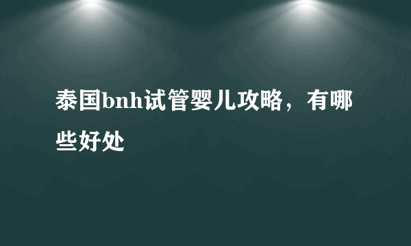 泰国bnh试管婴儿攻略，有哪些好处