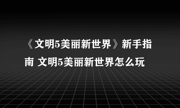 《文明5美丽新世界》新手指南 文明5美丽新世界怎么玩