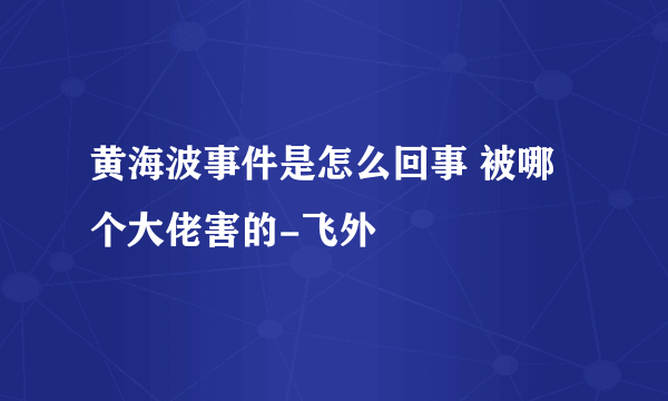 黄海波事件是怎么回事 被哪个大佬害的-飞外